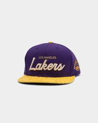 Mitchell & Ness Los Angeles Lakers Lux Carp Script Snapback Purple/ Yellow