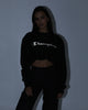 Champion Women's React Rev Weave Script Crop Crew Black