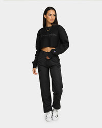 Champion Women's React Rev Weave Script Crop Crew Black
