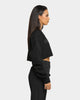 Champion Women's React Rev Weave Script Crop Crew Black