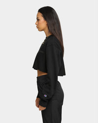 Champion Women's React Rev Weave Script Crop Crew Black