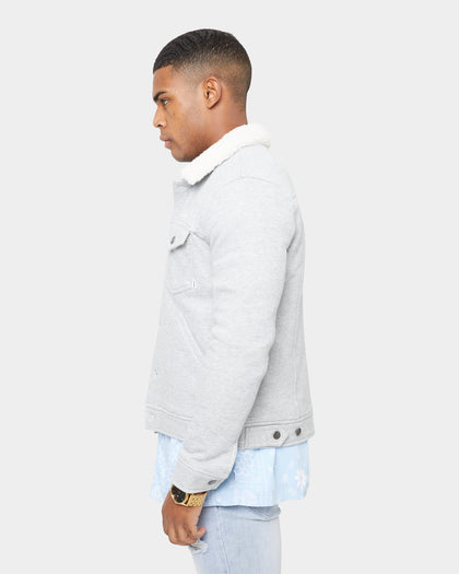 Carré Script Sherpa Fleece Jacket Grey Marle