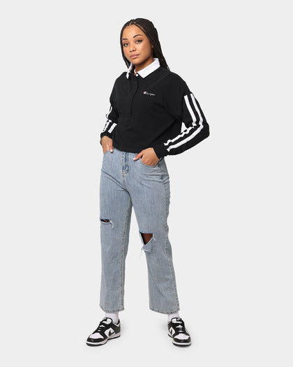 Champion Women's Lifestyle 2 Stripe Rugby Polo Shirt Black