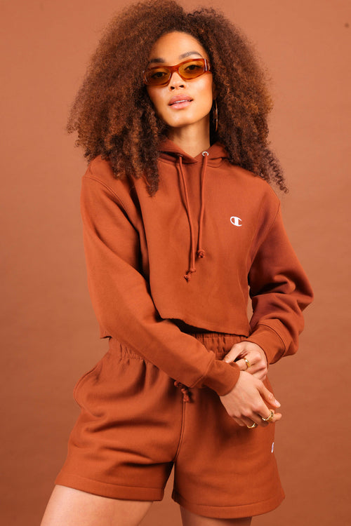 Champion Women's RW Cropped Hoodie Canyon Rock Brown
