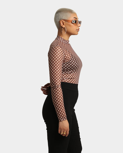 EN ES Women's Cheeky Check Mesh Top Check