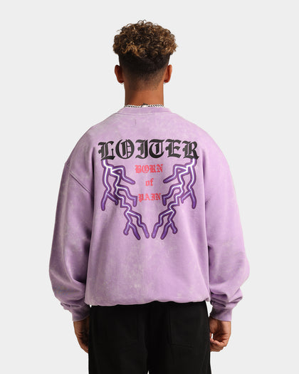 Loiter Born Of Pain Crewneck Purple Tie Dye