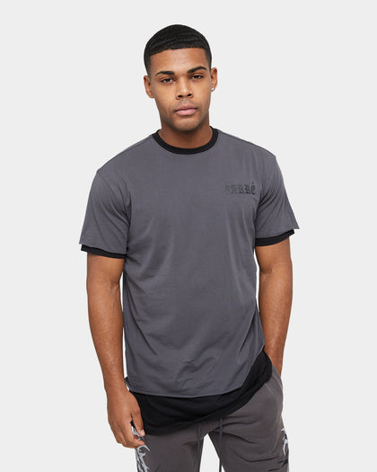 Carre Distressed Ringer Oversized Short Sleeve T-Shirt Charcoal/Black