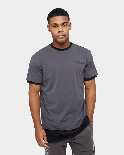 Carre Distressed Ringer Oversized Short Sleeve T-Shirt Charcoal/Black