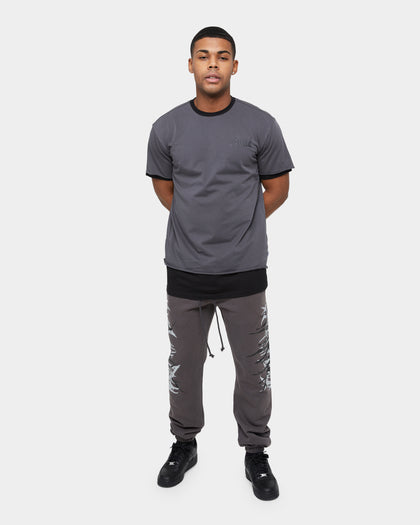 Carre Distressed Ringer Oversized Short Sleeve T-Shirt Charcoal/Black