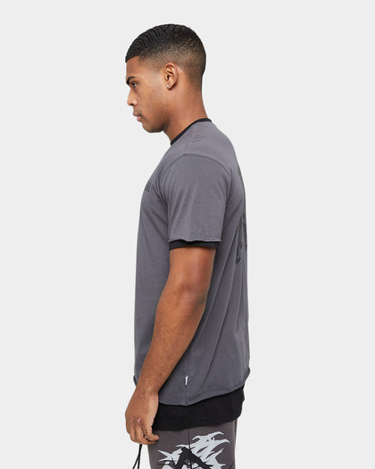 Carre Distressed Ringer Oversized Short Sleeve T-Shirt Charcoal/Black