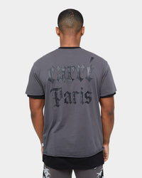 Carre Distressed Ringer Oversized Short Sleeve T-Shirt Charcoal/Black