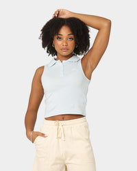 Stussy Women's Valley Rib Polo Tank Ice Blue