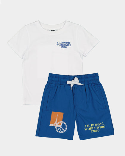 Lil Homme Kids' Worldwide T-Shirt Set White/Blue