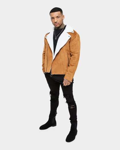 Saint Morta Imperial Sherpa Biker Jacket Tan/Cream