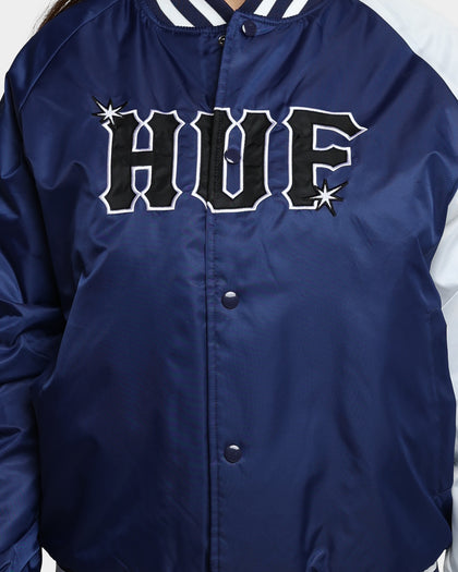 HUF Satin Baseball Jacket Navy