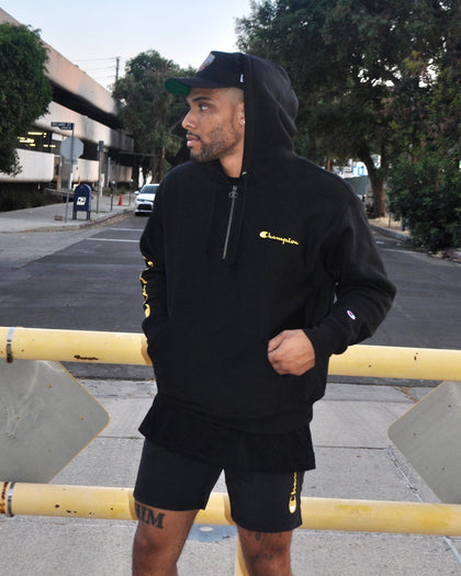 Champion Reverse Weave Quarter Zip Hoodie Black/Gold