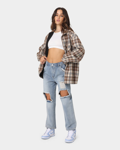 XXIII Soren Plaid Bomber Jacket Brown