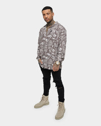 Saint Morta Paisley Skulls Long Sleeve Button Up Shirt Vintage Brown