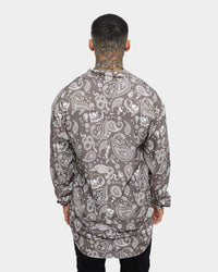 Saint Morta Paisley Skulls Long Sleeve Button Up Shirt Vintage Brown