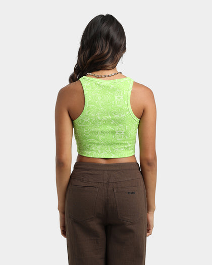 EN ES Women's Illusion Cropped Rib Tank Green