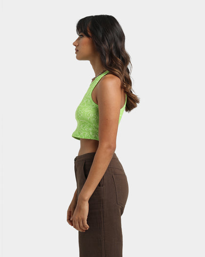 EN ES Women's Illusion Cropped Rib Tank Green