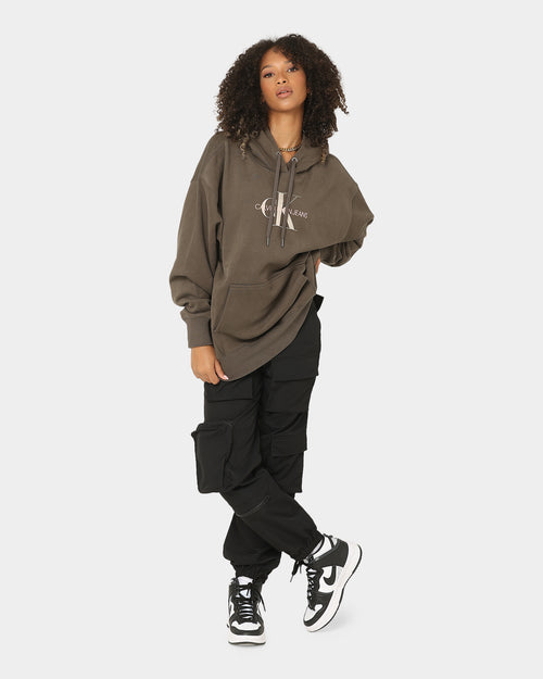 Calvin Klein Women's Mid Scale Monogram Hoodie Black/Olive