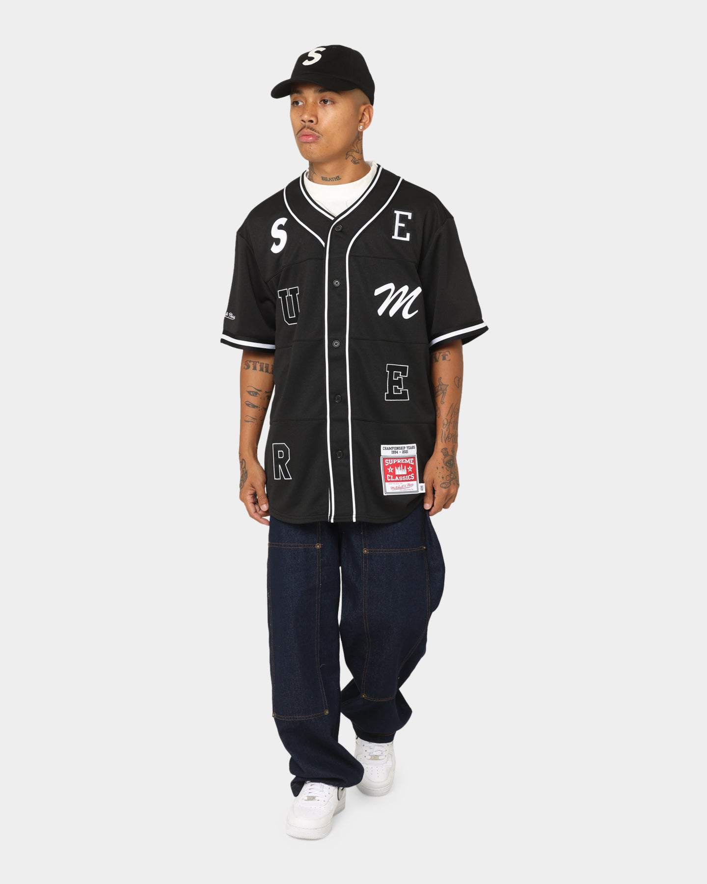 Supreme X Mitchell & Ness Patch Baseball Jersey Black | Culture