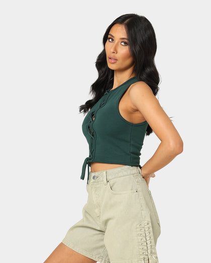 EN ES Women's Reny Lace Up Crop Top Deep Teal