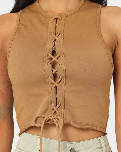 EN ES Women's Reny Lace Up Crop Top Tan