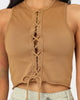 EN ES Women's Reny Lace Up Crop Top Tan
