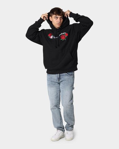 Champion Reverse Weave Roses Embroidery Hoodie Black
