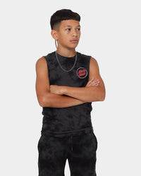Santa Cruz Kids' Checked Out Flamed Dot Muscle T-Shirt Black/Black Tie Dye