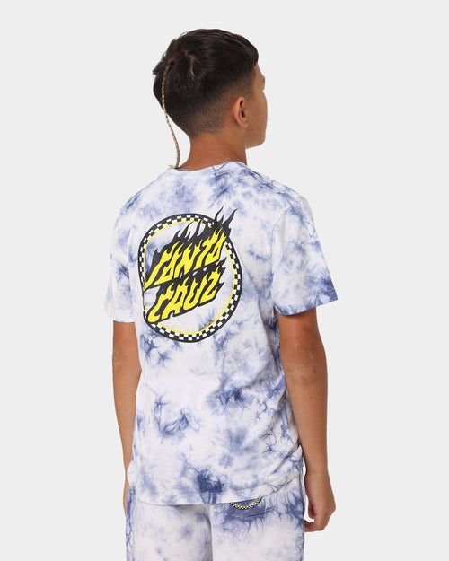 Santa Cruz Kids' Checked Out Flamed Dot Front T-Shirt Blue Tie Dye