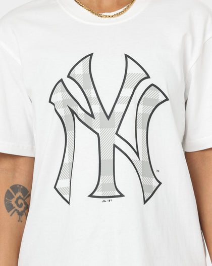 Majestic Athletic Women's New York Yankees Check Logo Boxy T-Shirt Optic White