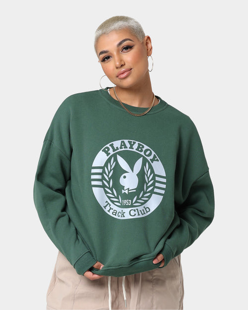 Playboy Women's Bunny Track Club Oversized Crewneck Emerald