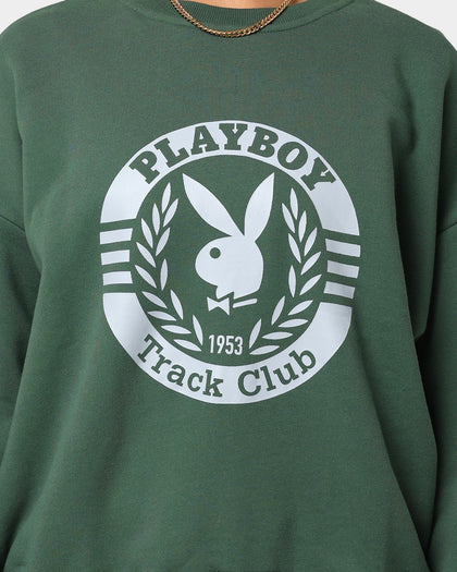 Playboy Women's Bunny Track Club Oversized Crewneck Emerald