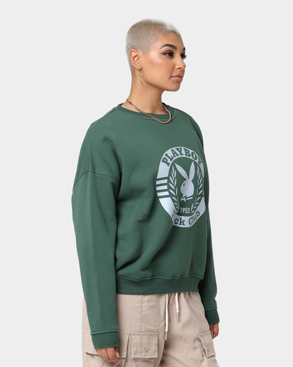 Playboy Women's Bunny Track Club Oversized Crewneck Emerald