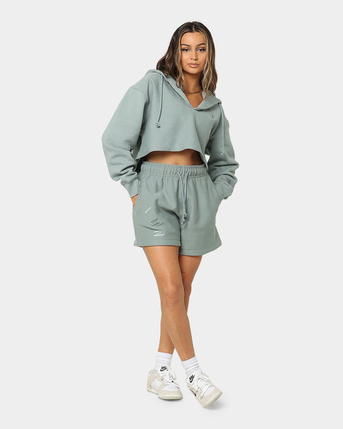Champion Women's Reverse Weave Split Crop Hoodie Sage Shimmer Green