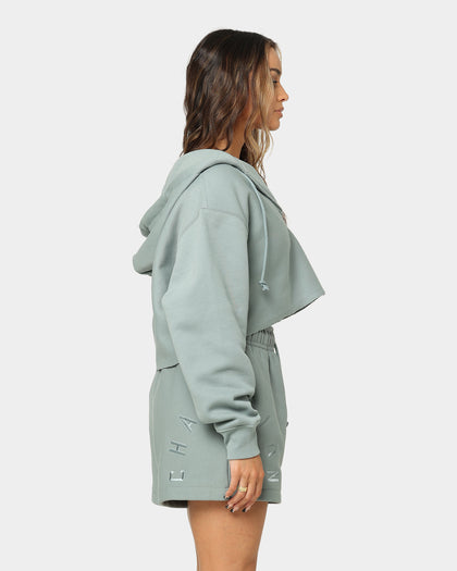 Champion Women's Reverse Weave Split Crop Hoodie Sage Shimmer Green