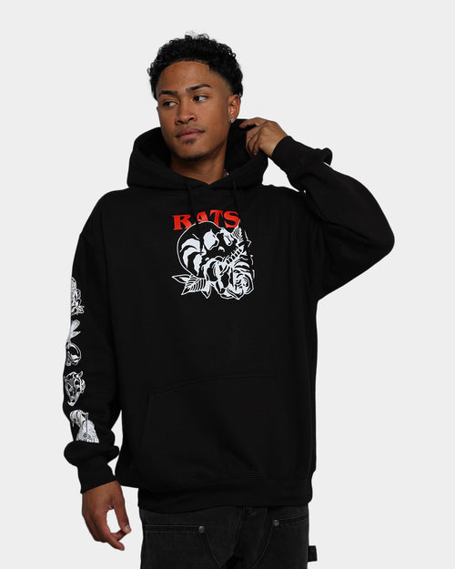 Rats Get Fat Skull Rose Hoodie Black