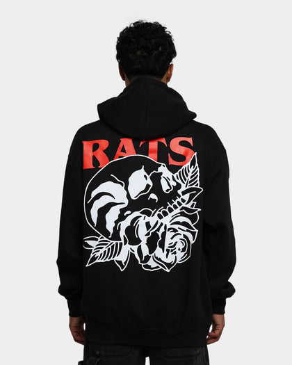 Rats Get Fat Skull Rose Hoodie Black