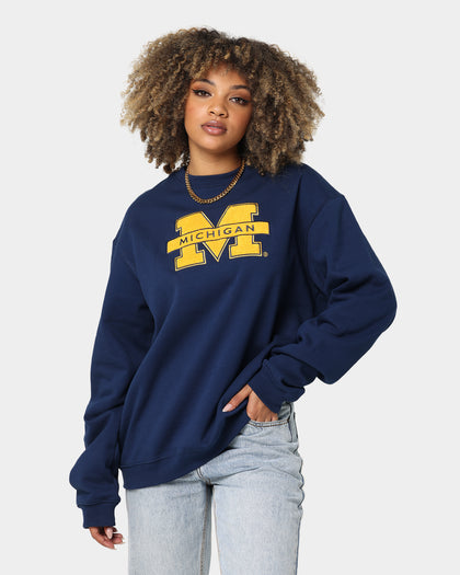 National Collegiate Athletic Association Michigan Wolverines Team Logo Chenille Crewneck Navy