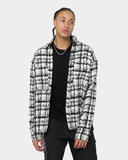 MNML Raw Edge Flannel Shirt Grey/White