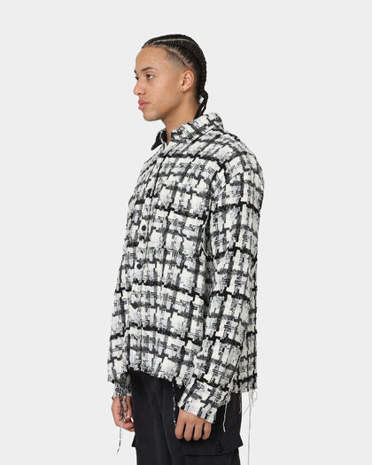 MNML Raw Edge Flannel Shirt Grey/White