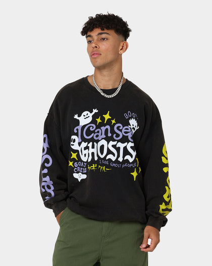 Goat Crew I Can See Ghosts All Over Print Crewneck Washed Black