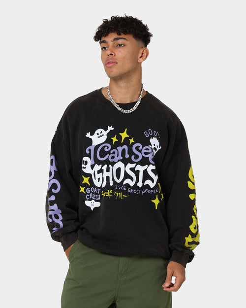 Goat Crew I Can See Ghosts All Over Print Crewneck Washed Black