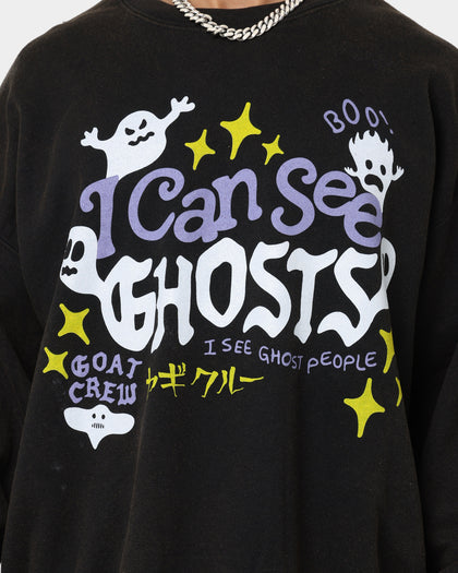 Goat Crew I Can See Ghosts All Over Print Crewneck Washed Black