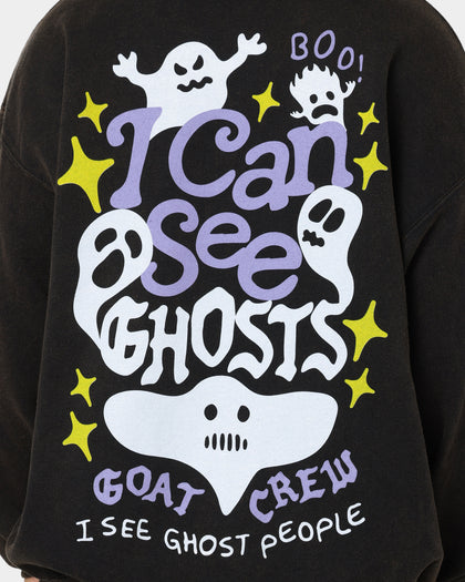 Goat Crew I Can See Ghosts All Over Print Crewneck Washed Black