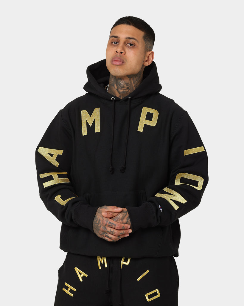Mens Hoodie Champion Script Overhead Hoodie Black Hoodie Pullover