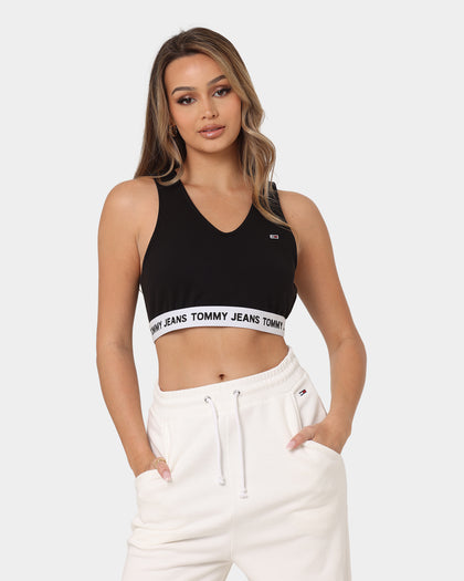 Tommy Jeans Women's Super Crop V Logo Waistband Top Black